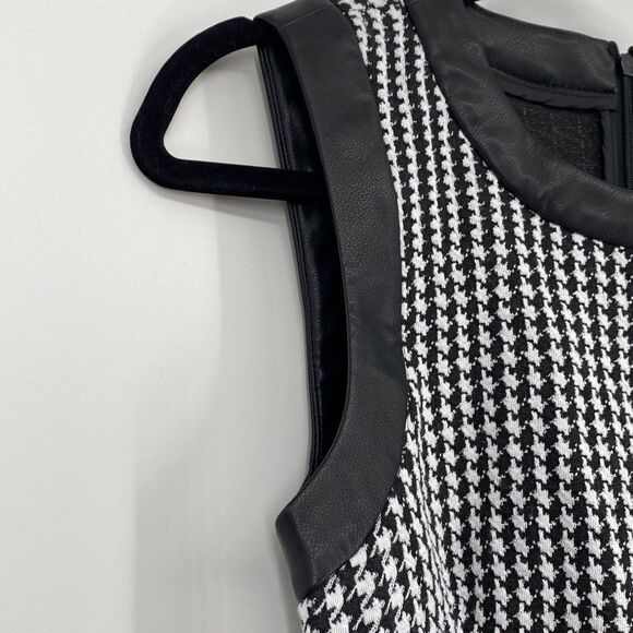 DKNY Faux Leather Wrap Houndstooth Sleeveless Dress‎ Sheath MIDI Black White 2 - Picture 6 of 14